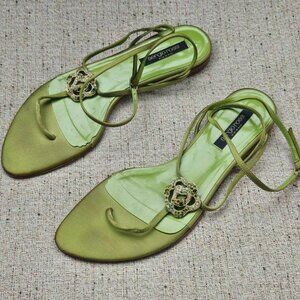Sergio Rossi Women Sandal Green Tone Leather Upper Flat Shoes Size 38.5M Italy